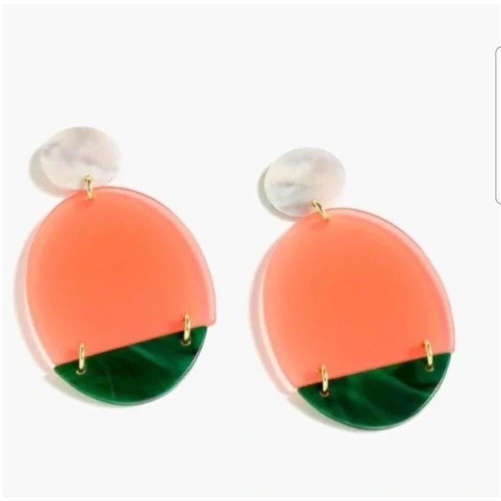 J.Crew Salmon & Green Lucite Statement Dangle Drop Earrings